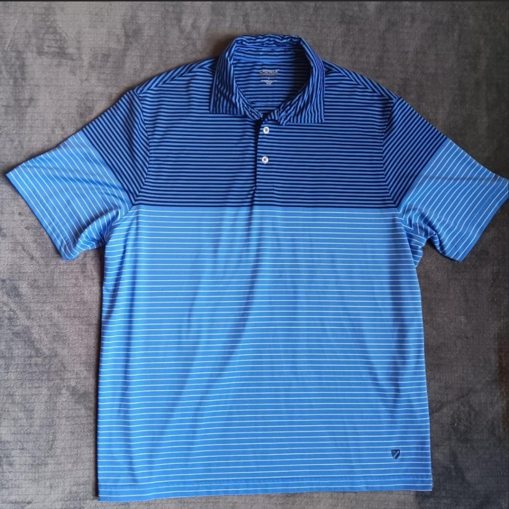 Cremieux Performance Polo Shirt Mens Large Blue Stripe Active Wear Golf Casual